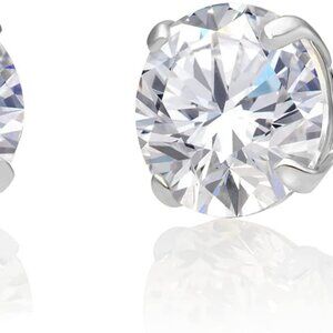 14k White Gold Solitaire Round Cubic Zirconia CZ Stud Earrings in Secure Screw-b